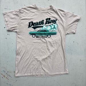 Men's Death Row Records Beige Spell-Out Logo T-Shirt M Crew Cotton 90s Rap LBC